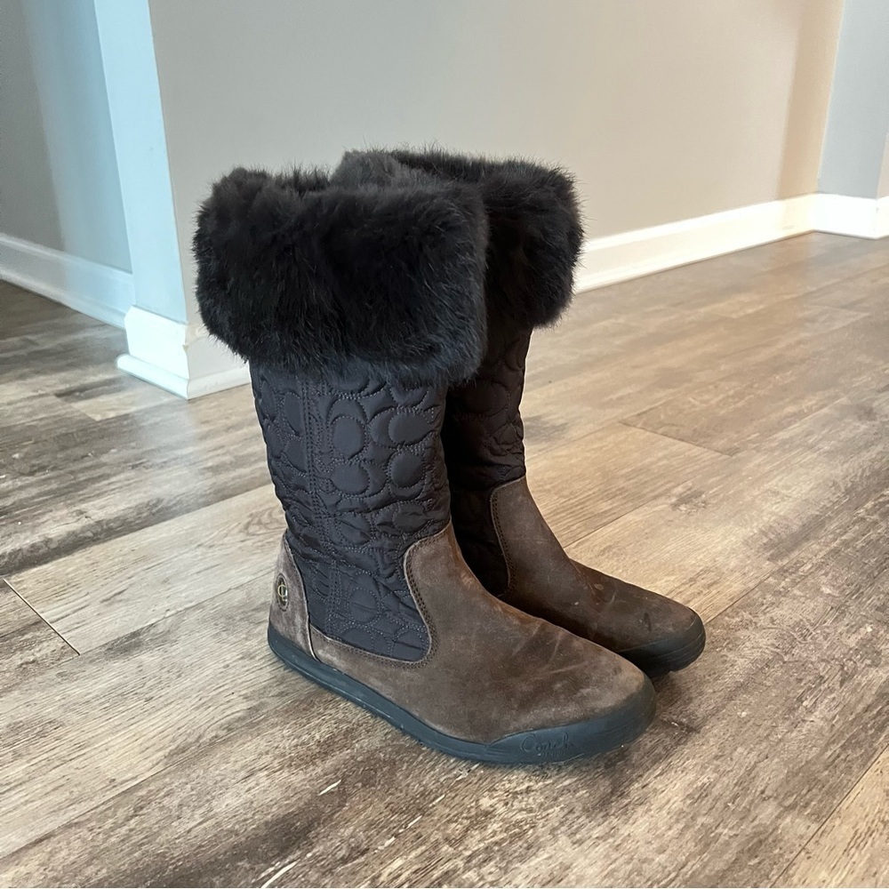 Coach Talen Boots with Monogram Quilting Suede and Genuine Rabbit Fur Trim - Picture 4 of 13